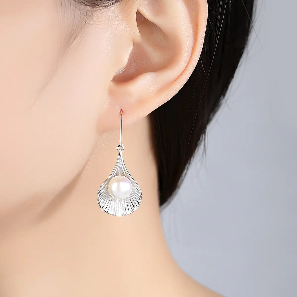 Aretes Perlas Naturales Plata 925 - Diseño Geométrico
