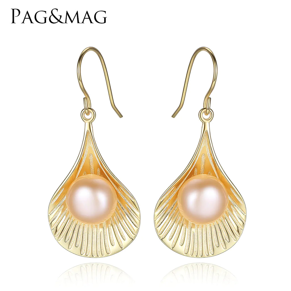 Aretes Perlas Naturales Plata 925 - Diseño Geométrico