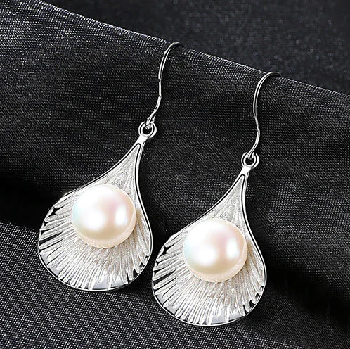 Aretes Perlas Naturales Plata 925 - Diseño Geométrico